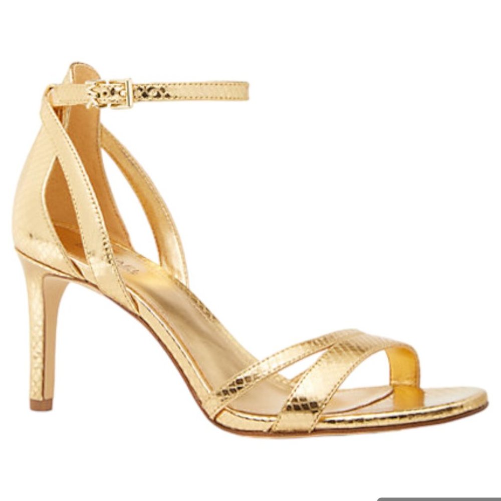 Michael Kors NWT Kimberly Metallic Snake Embossed Leather Sandal